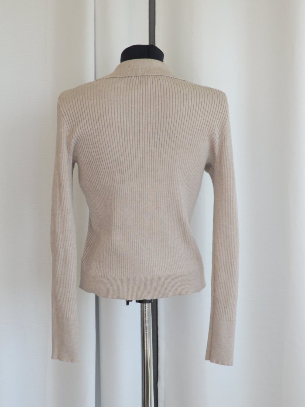 Cream Ribbed Knit V-Neck Marled Cardigan Sz M - Picture 4 of 6